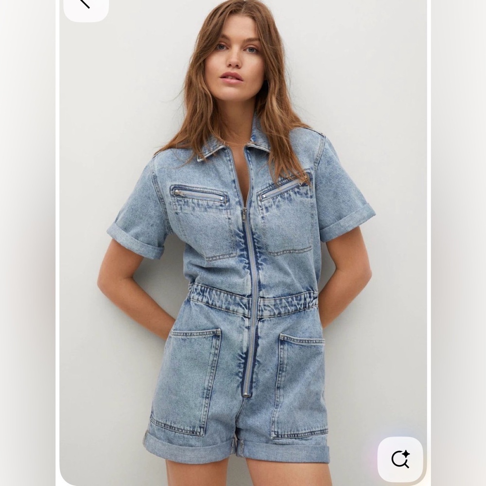 Mango Light Blue Denim Short Jumpsuit Romper